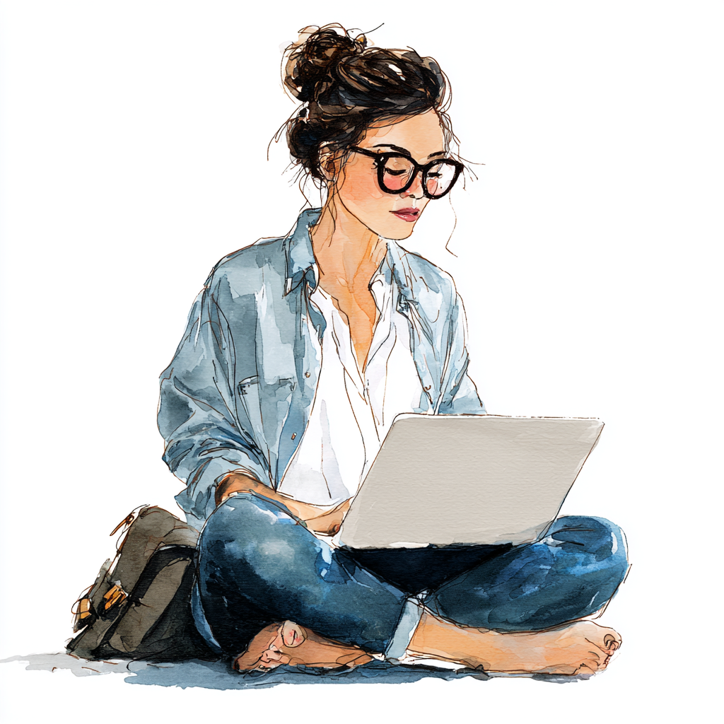 Illustration of a lactation consultant studying on a laptop