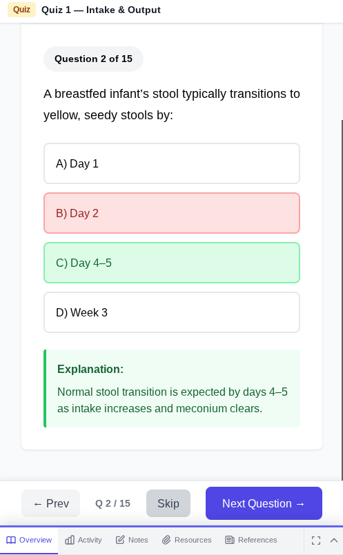 Practice quiz question with answer explanation and rationale
