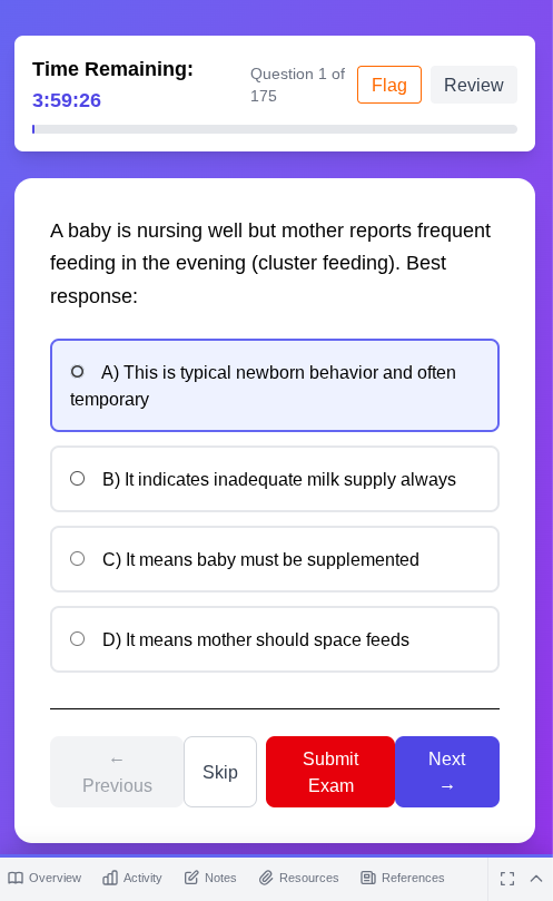 175-question timed practice exam with countdown timer